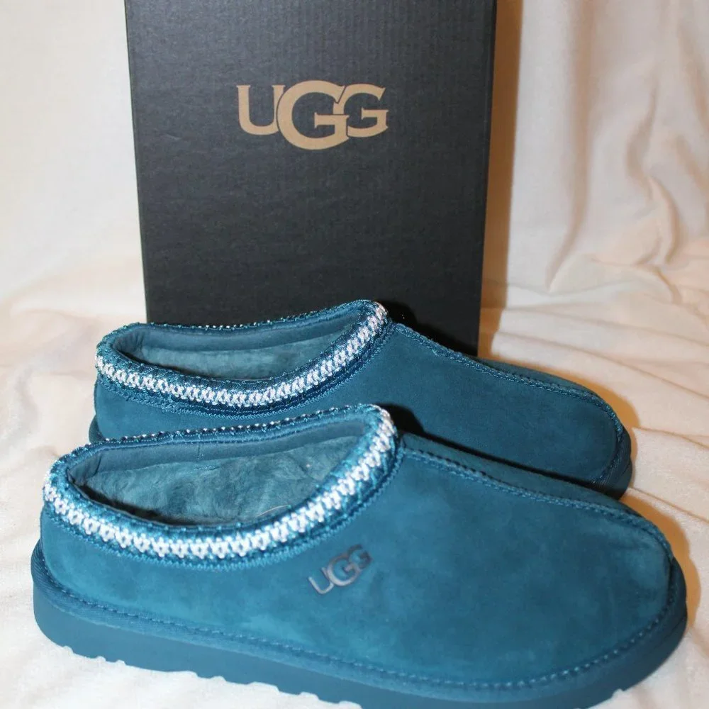 NIB UGG MEN'S TASMAN SUEDE SHEARLING LINED SLIP ON‎ SLIPPERS MARINE BLUE 12